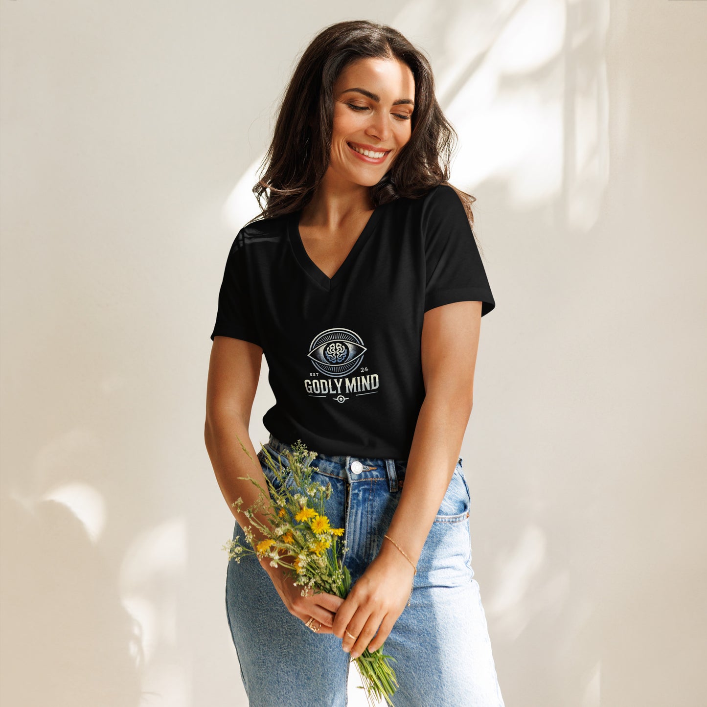 Godly Mind Women’s Relaxed V-neck T-shirt - Face Your Fears