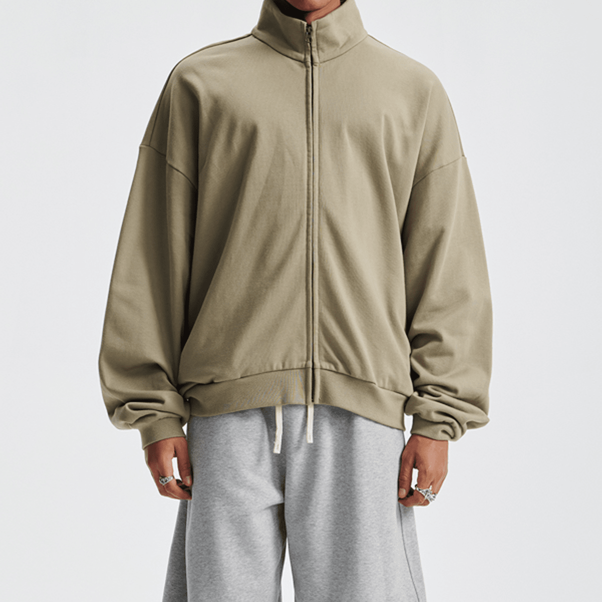 Unisex Brushed Stand-collar Zip-up Track Jacket
