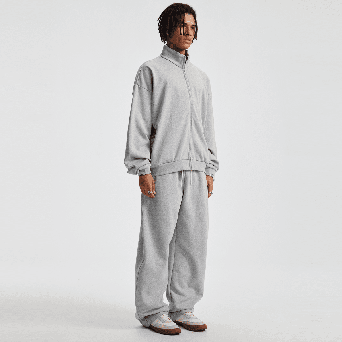 Unisex Brushed Stand-collar Zip-up Track Jacket