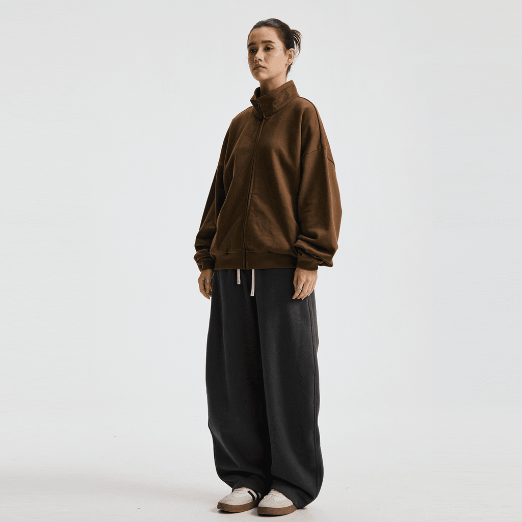 Unisex Brushed Stand-collar Zip-up Track Jacket