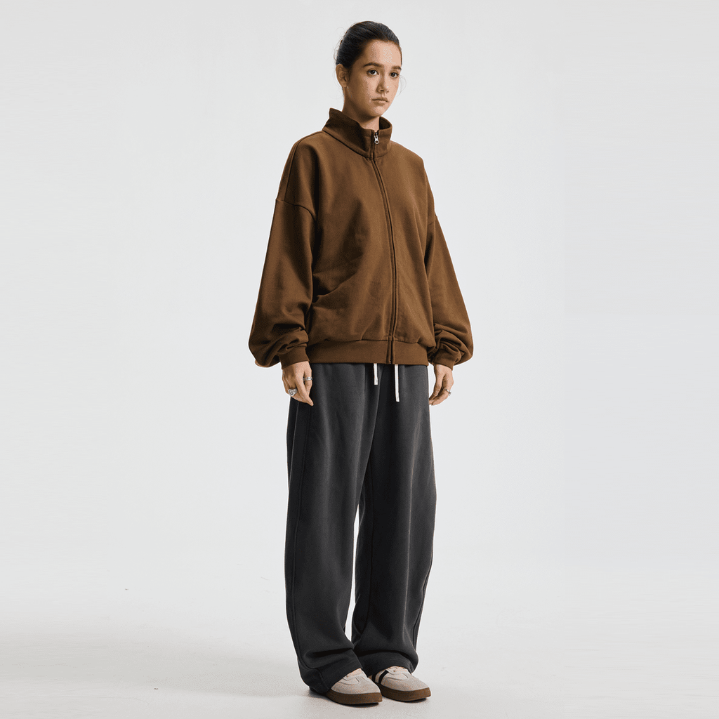 Unisex Brushed Stand-collar Zip-up Track Jacket