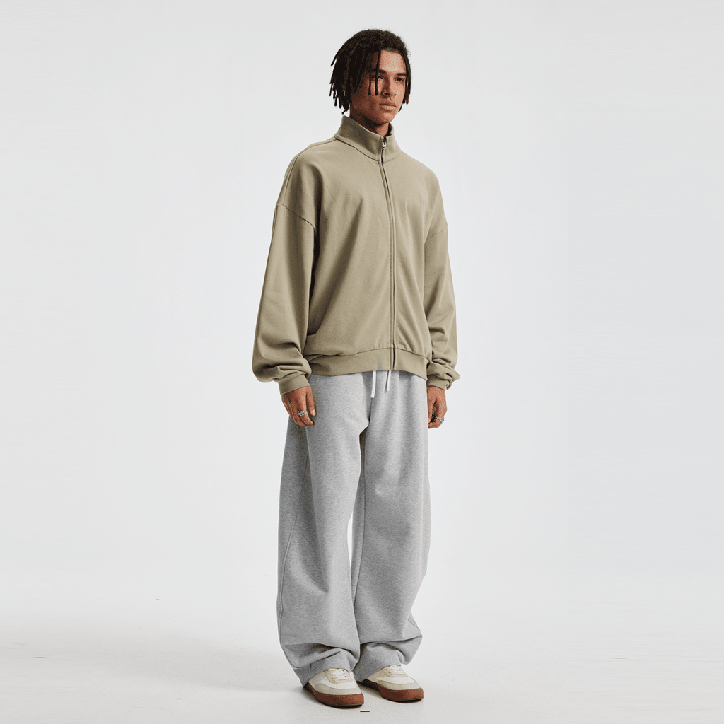 Unisex Brushed Stand-collar Zip-up Track Jacket