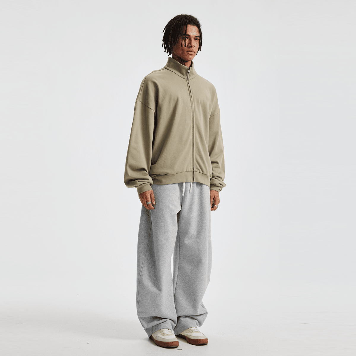 Unisex Brushed Stand-collar Zip-up Track Jacket