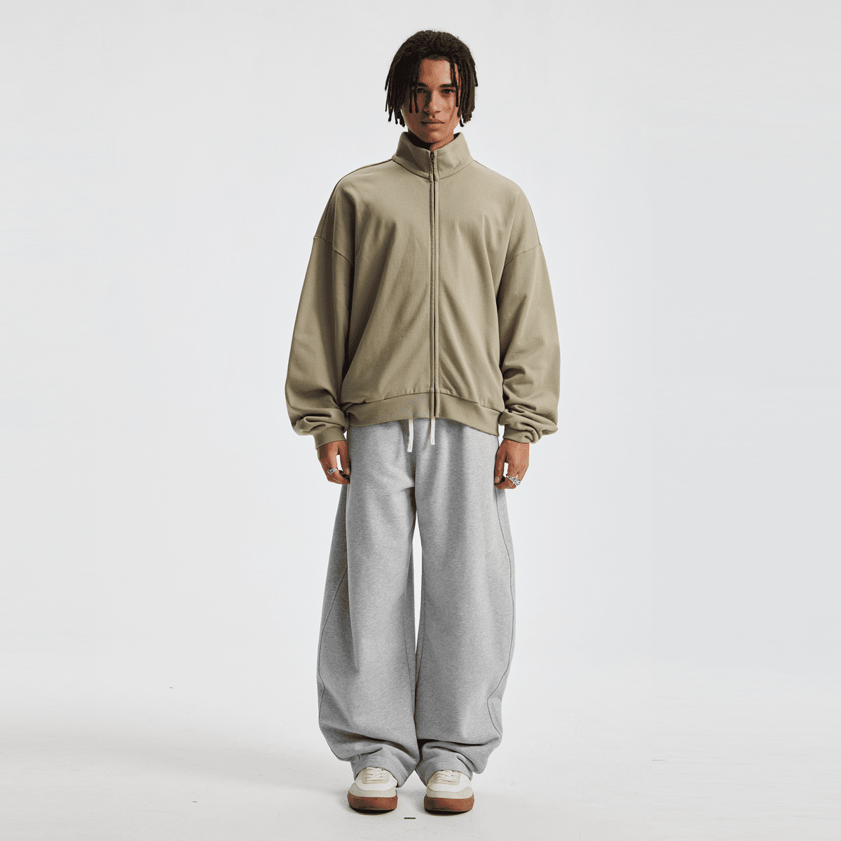 Unisex Brushed Stand-collar Zip-up Track Jacket
