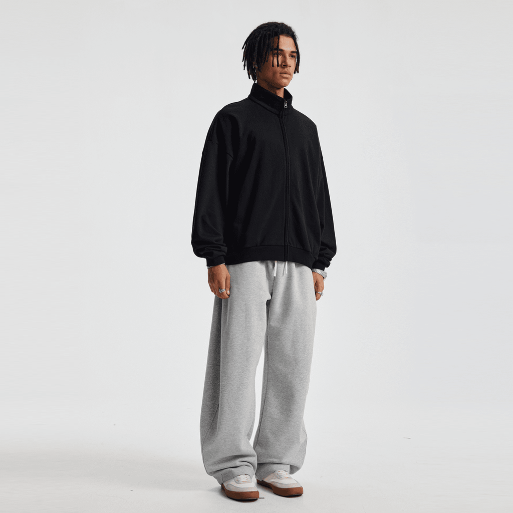 Unisex Brushed Stand-collar Zip-up Track Jacket
