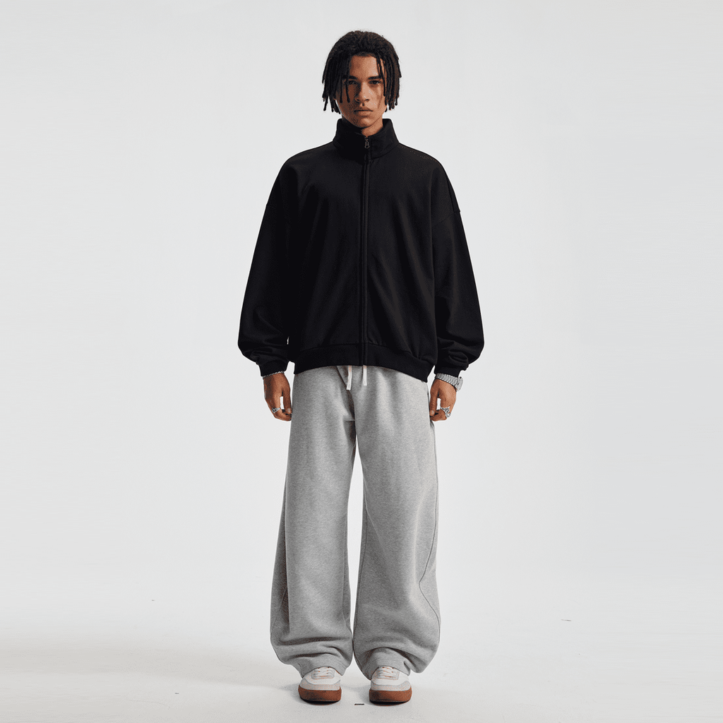 Unisex Brushed Stand-collar Zip-up Track Jacket