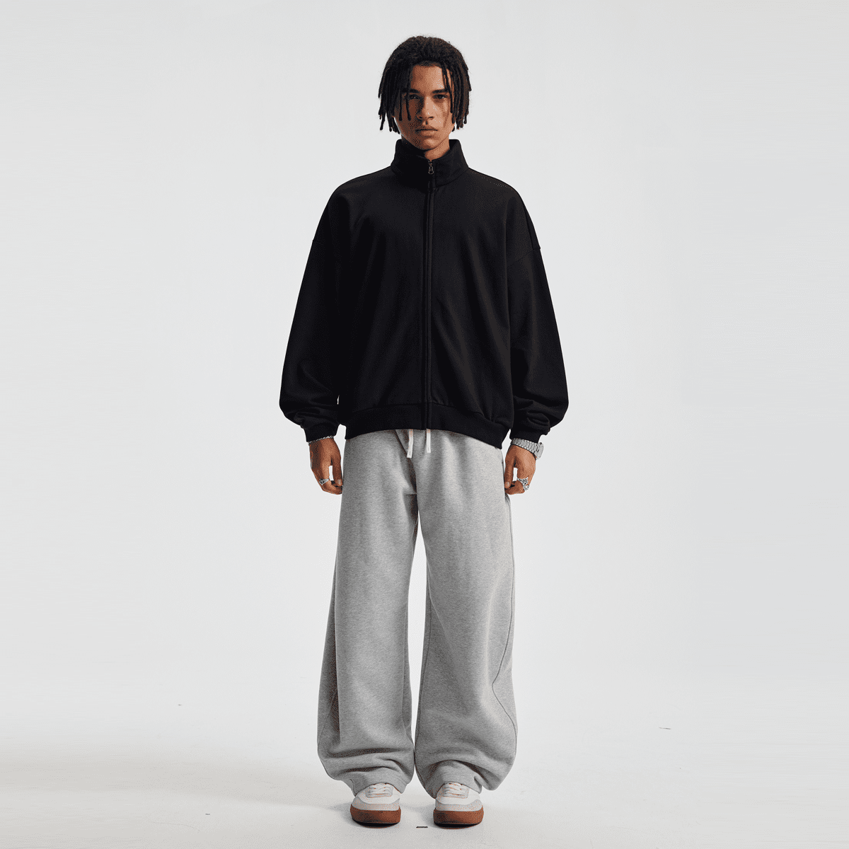 Unisex Brushed Stand-collar Zip-up Track Jacket