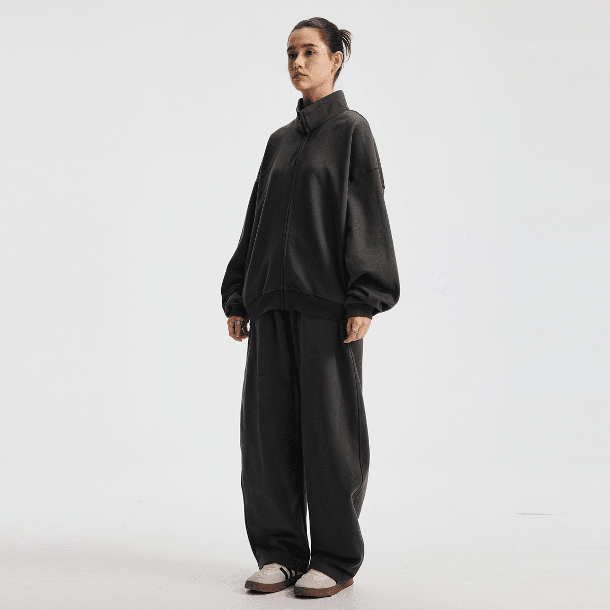 Unisex Brushed Stand-collar Zip-up Track Jacket