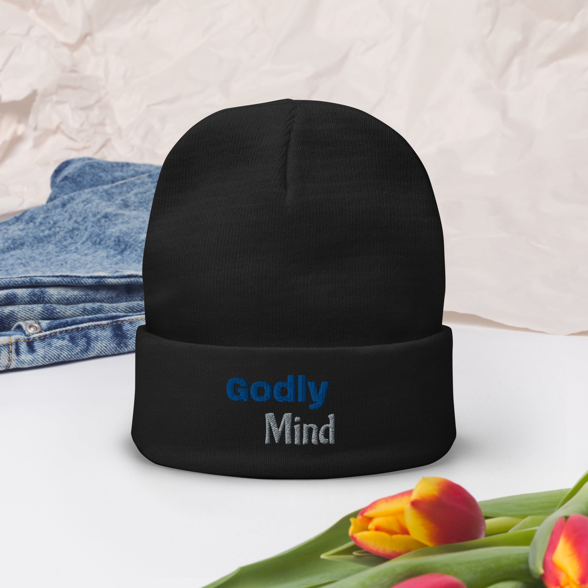 Godly Mind Text Embroidered Beanie