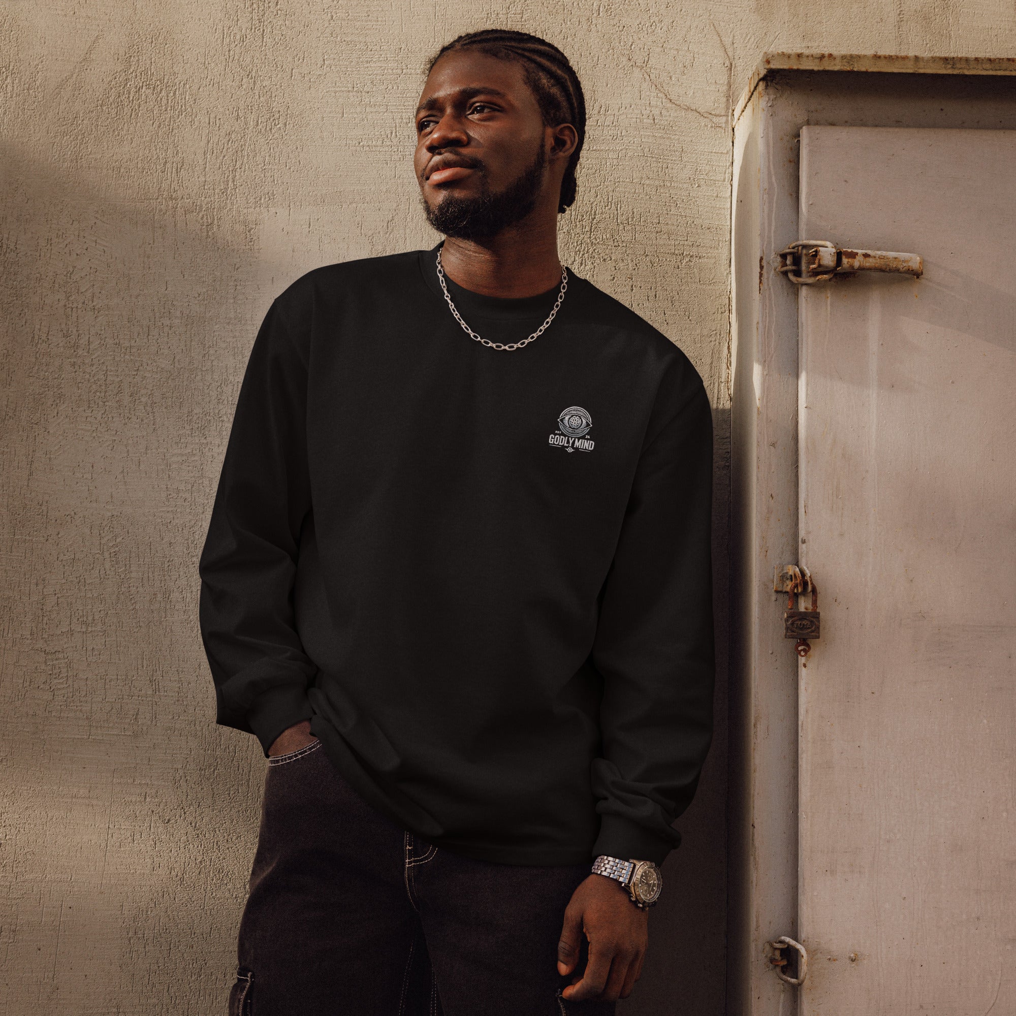 Godly Mind Premium Heavyweight Long Sleeve Shirt - Courageous Faith